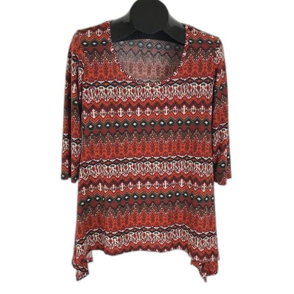 Wilde Geometric Sharkbite Tunic Women's Medium Stretch Knit Scoop Neck Casual - Picture 1 of 9